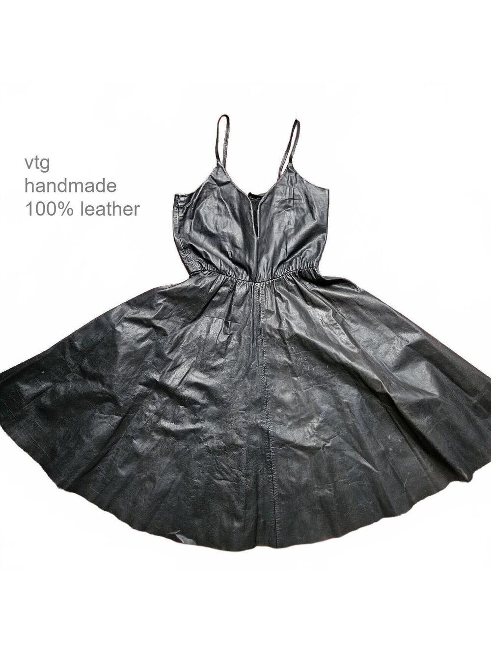 VTG Handmade 100% Leather Plunging Neckine Full Skirt Dress